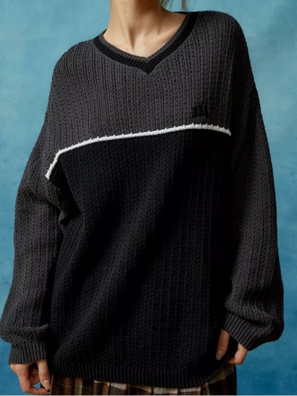 BDG Black & Charcoal V-Neck Colorblock Sweater
